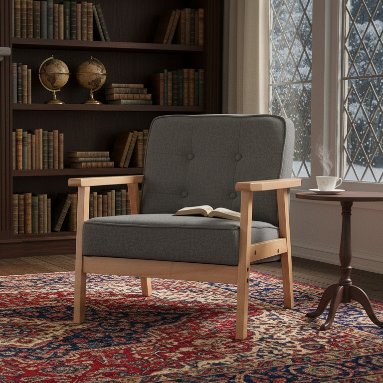 Fotoliu vintage stil scandinav, moale si confortabil, capitonat cu butoni, 64,5x70x74 cm, gri