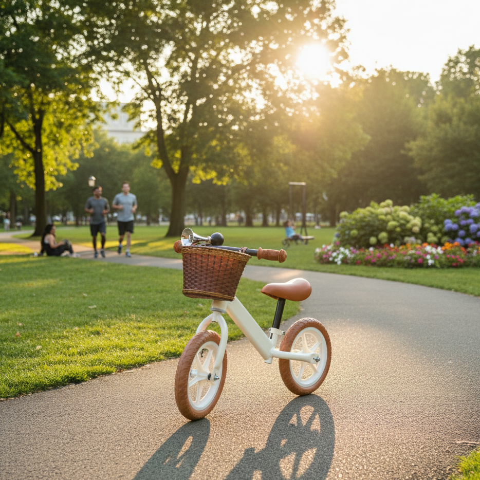 Bicicleta de echilibru fara pedale cu cos si claxon, pentru copii, 4 roti stabile