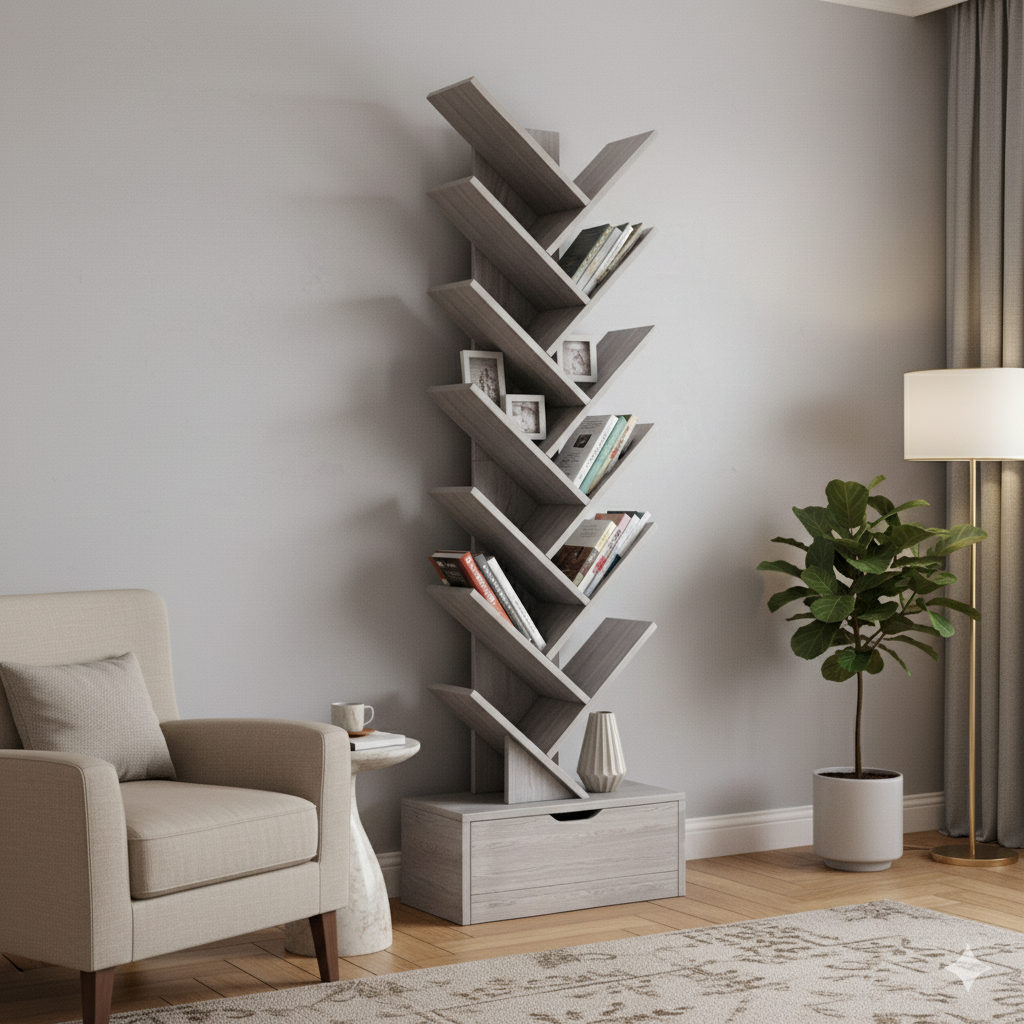 Raft decorativ Tree Design gri, 158x34 cm, MDF rezistent