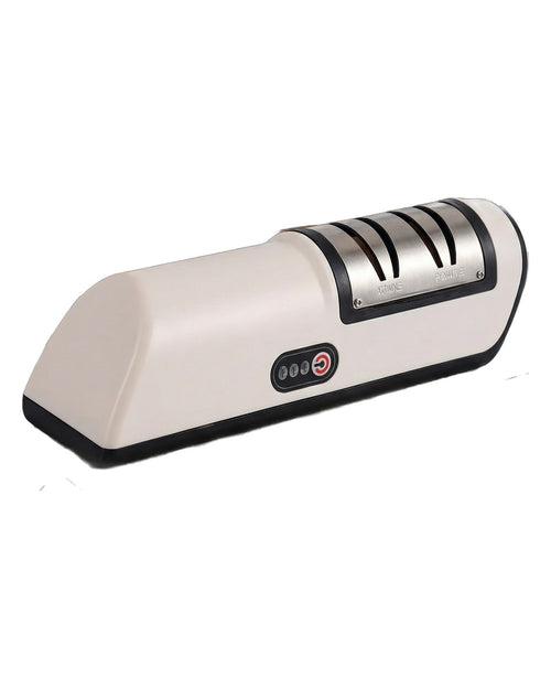 Ascuțitor electric de cuțite cu 4 fante și cablu USB, pe fundal alb