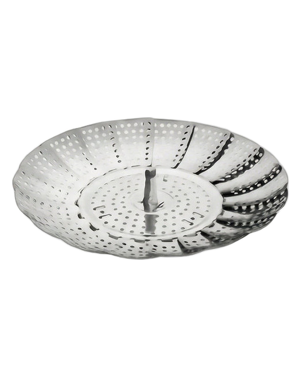 Coș de abur pliabil din inox, extensibil 16,5–24,5 cm, pe fundal alb
