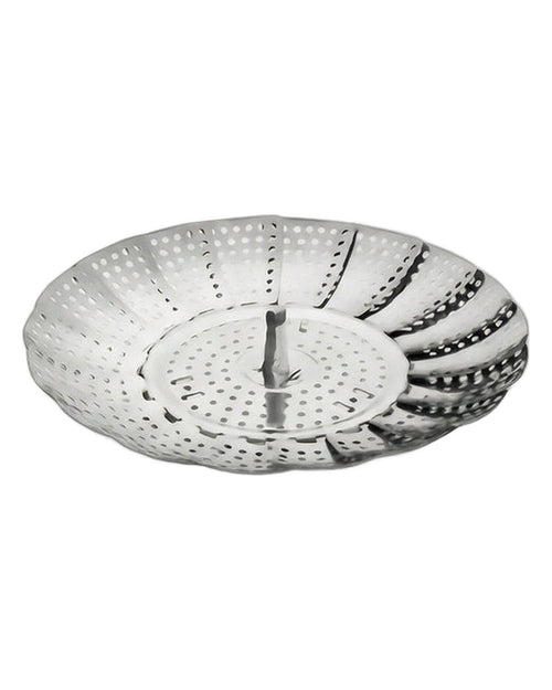 Coș de abur pliabil din inox, extensibil 16,5–24,5 cm, pe fundal alb