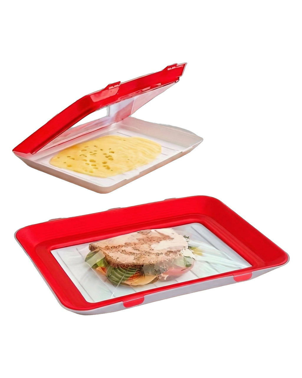 Set de tăvi pentru alimente, cu capac din folie elastică, pentru frigider, pe fundal alb