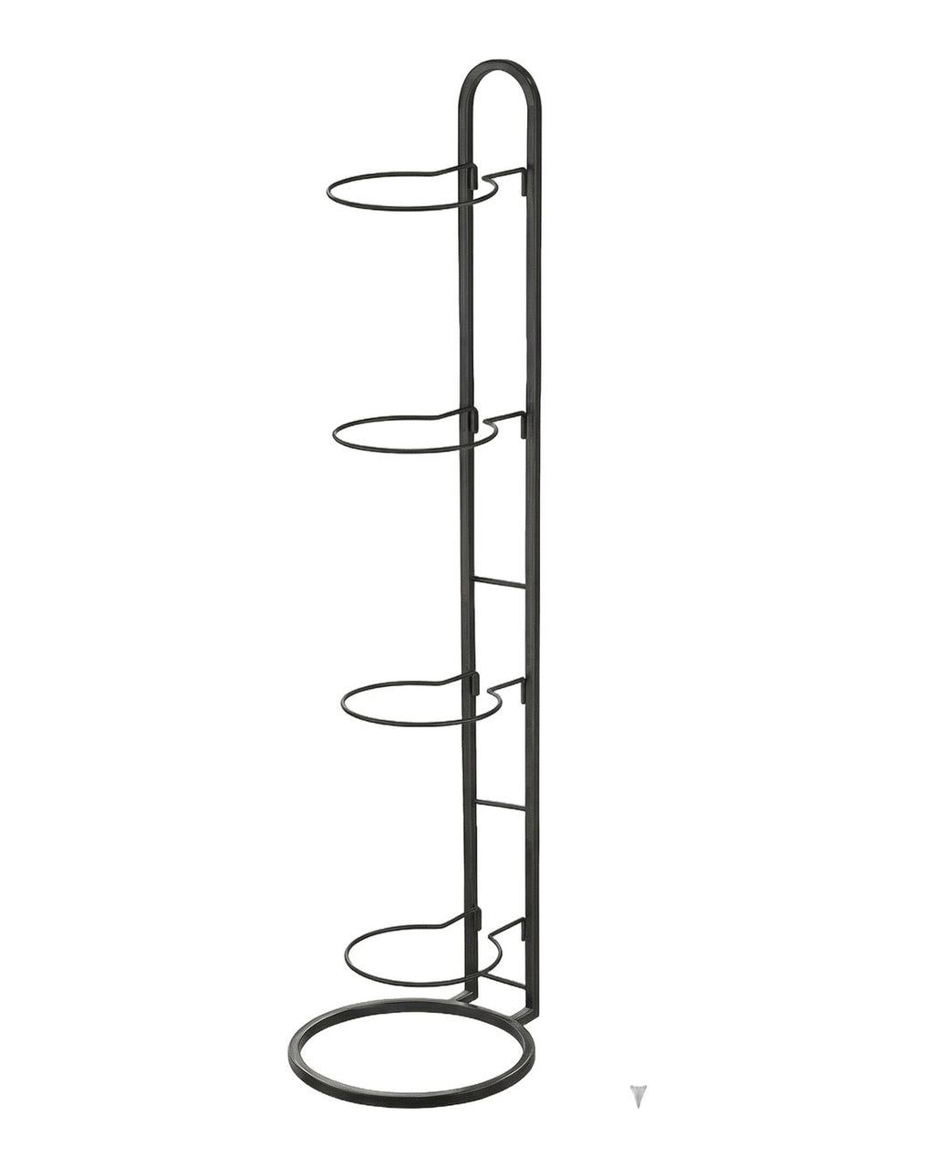 Suport vertical cu 4 niveluri pentru mingi, metal negru, pe fundal alb