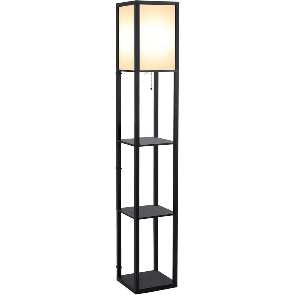 Lampadar de Podea cu 3 Rafturi, Etajeră Iluminată, 160 cm, Negru