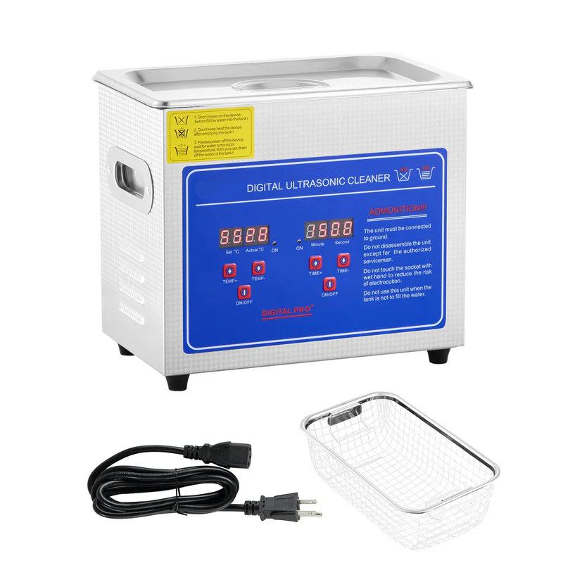 Baie ultrasonica profesionala 2,85 L cu timer digital si incalzire, 40 kHz, inox, pentru bijuterii, ochelari si piese mici
