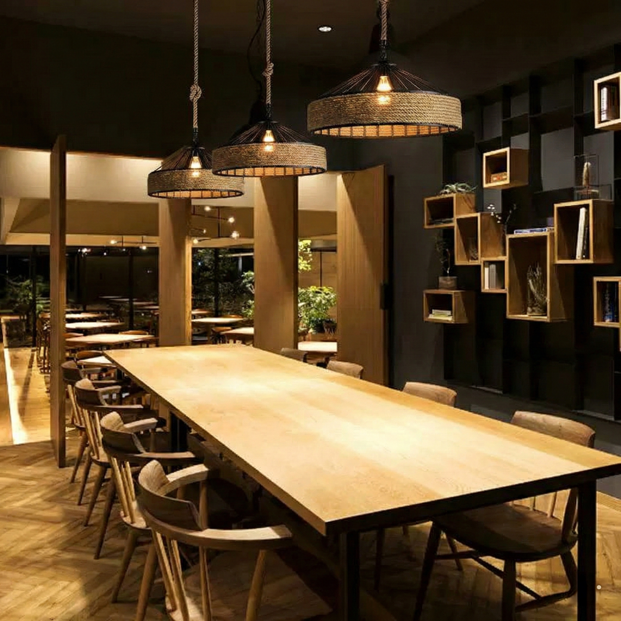 Lustra vintage cu frânghie, soclu E27, suspendată, retro pentru living, dining, bar