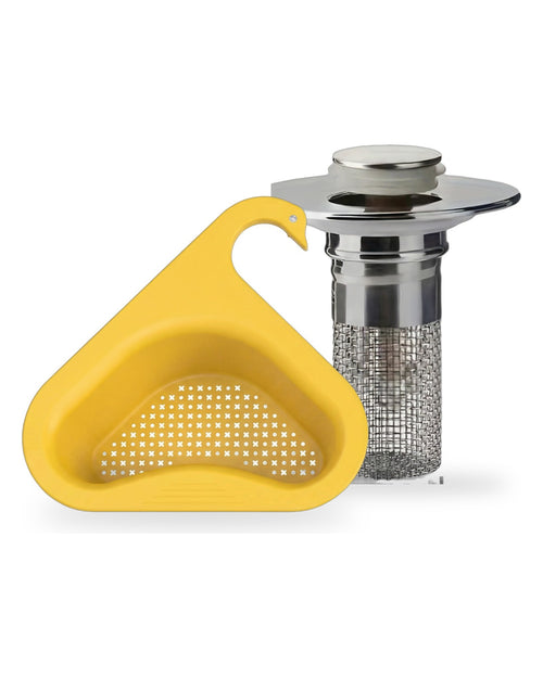 Set pentru chiuvetă: coș de scurgere de colț și dop cu sită din inox: toate piesele din set