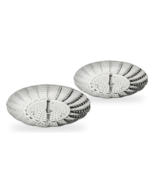 Set 2 coșuri de abur pliabile din inox: toate piesele din set