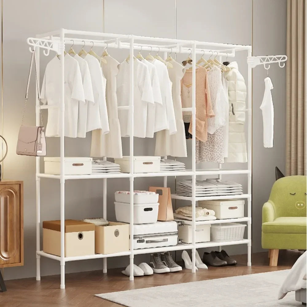 Dulap pliabil pentru organizare haine, cu cadru metalic și suport umerașe, 162x43x175 cm, alb