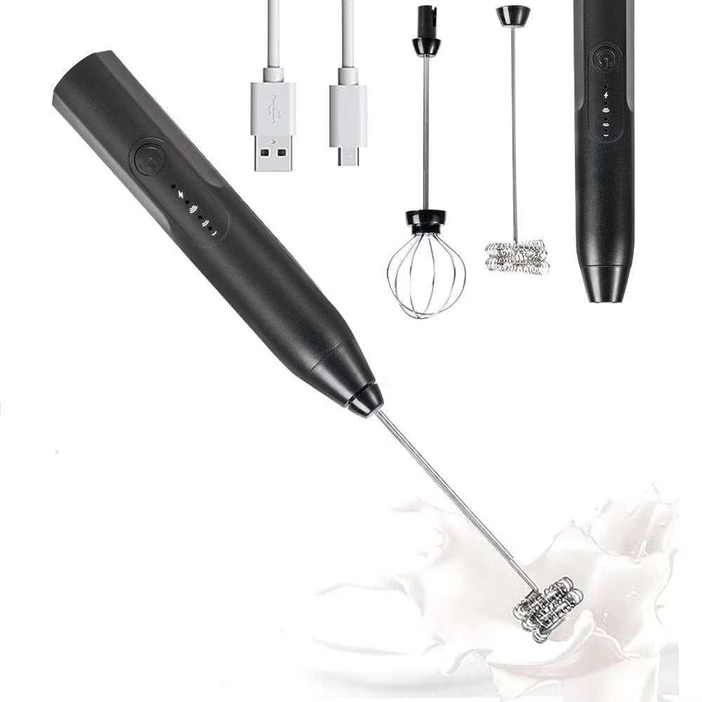 Mini-mixer electric pentru spumare și amestecare rapidă, cu acumulator, 2 capete și 3 trepte, Negru