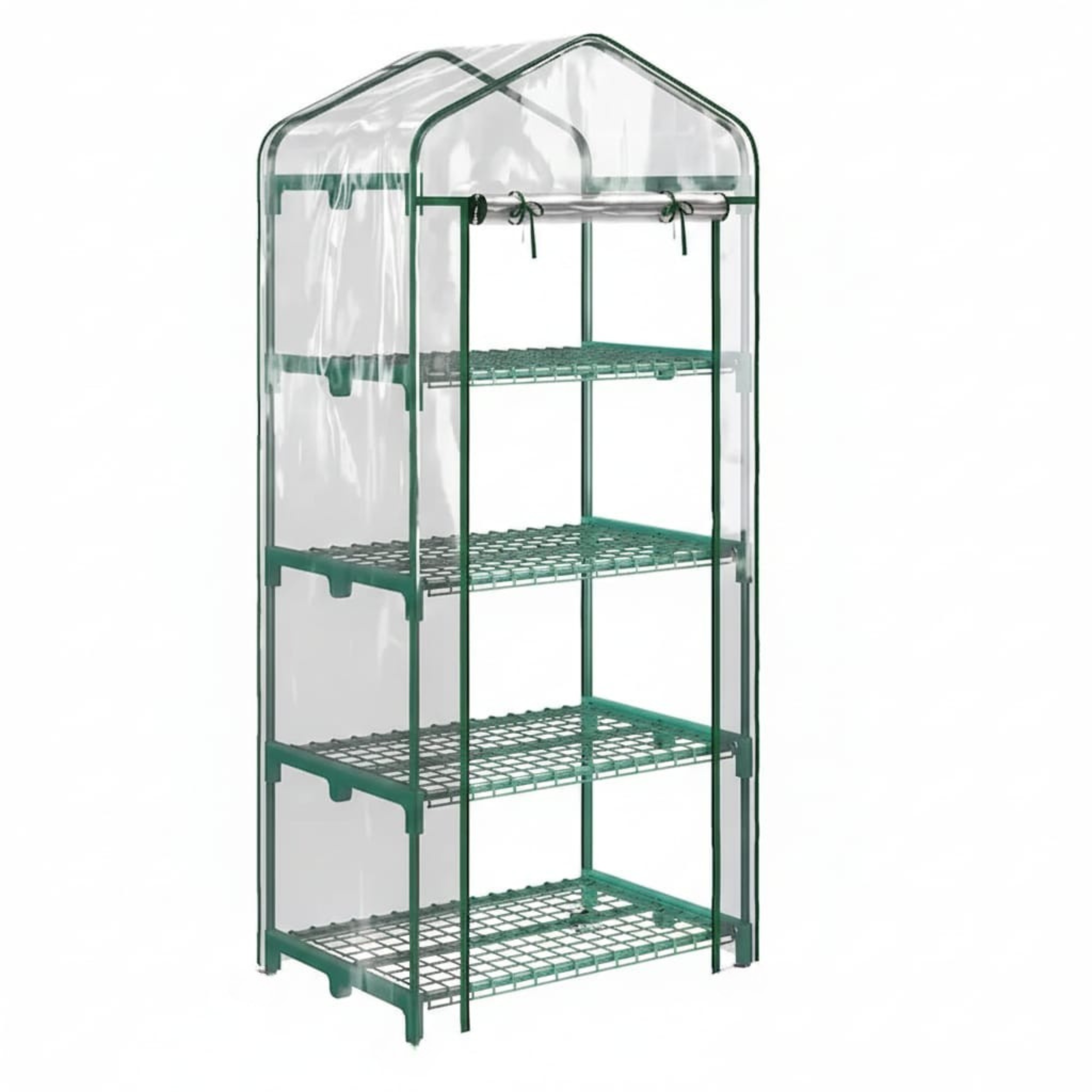 Sera verticala pentru plante cu rastel cu 4 rafturi, structura din otel si PVC alb, pentru balcon si terasa, 69x50x165 cm