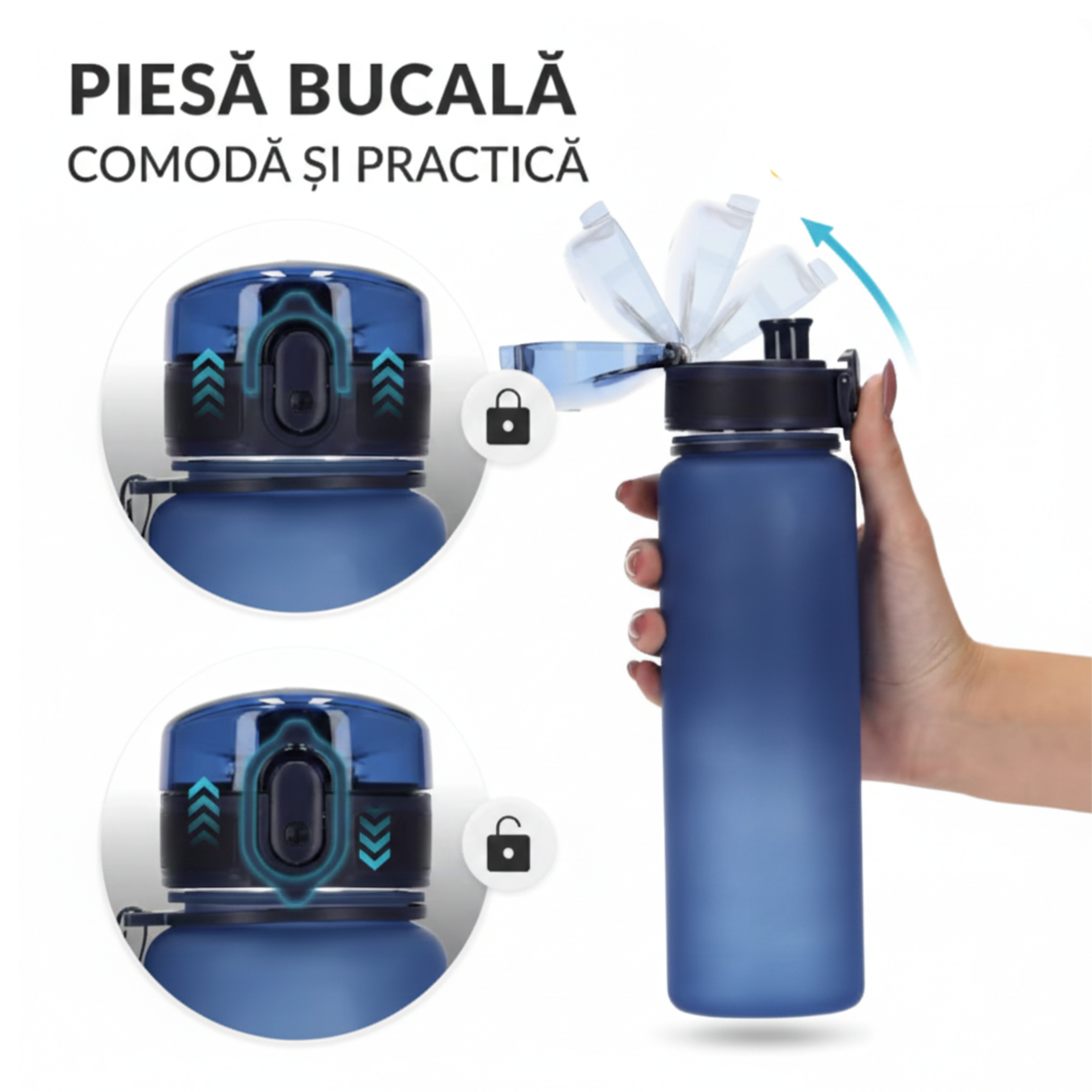Sticla sport de apa, albastra, 1000 ml