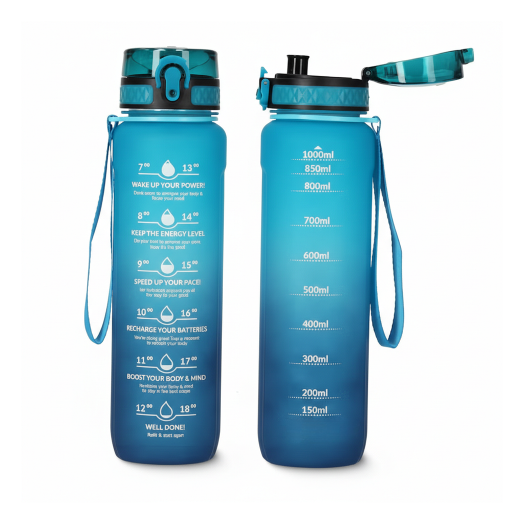 Sticla de apa cu scala temporala 1 L, Albastru