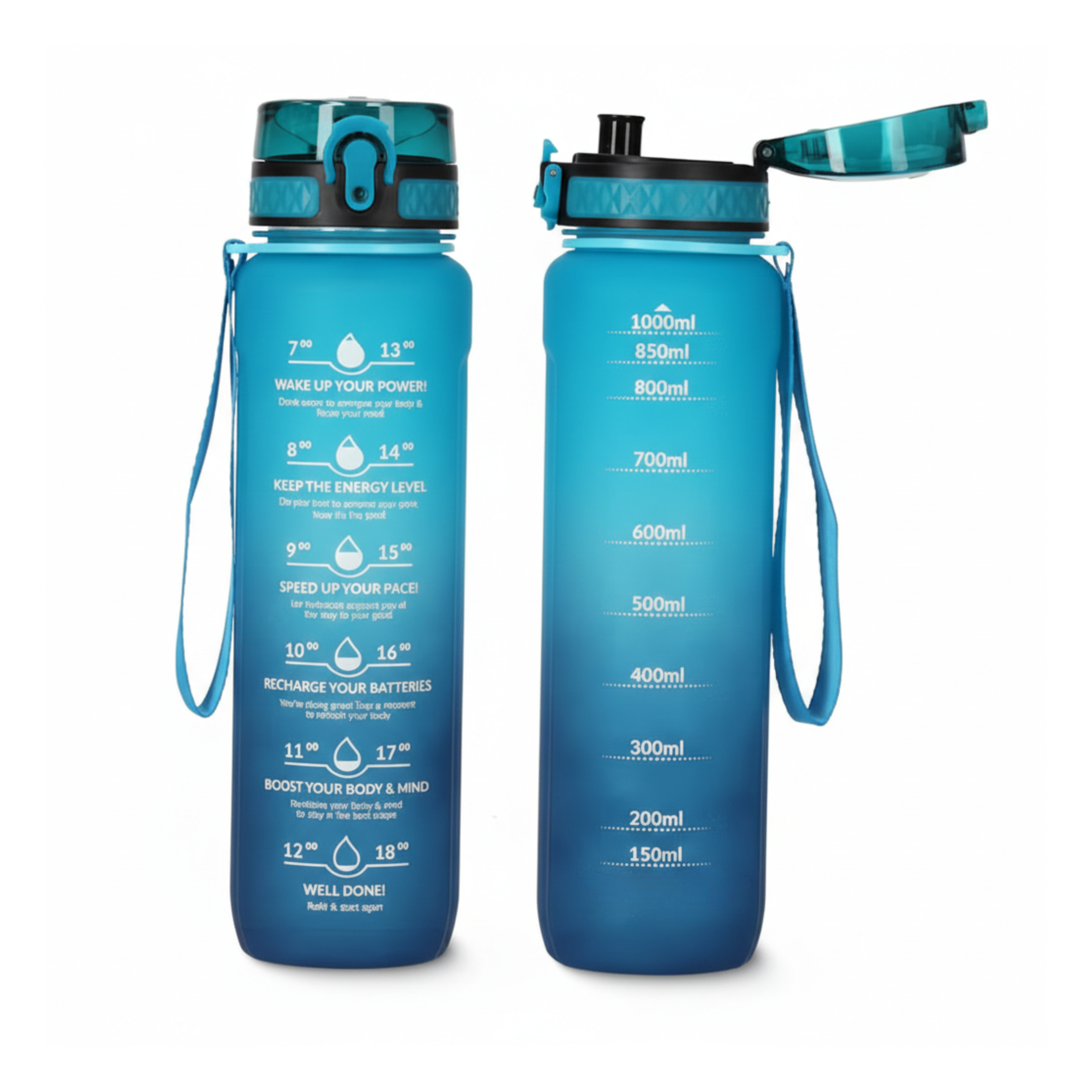 Sticla de apa cu scala temporala 1 L, Albastru