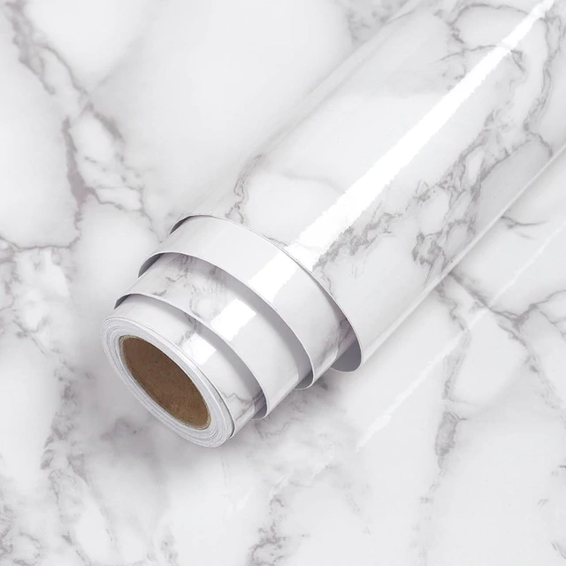 Folie PVC autoadezivă 60x300 cm – marmură alb cu gri