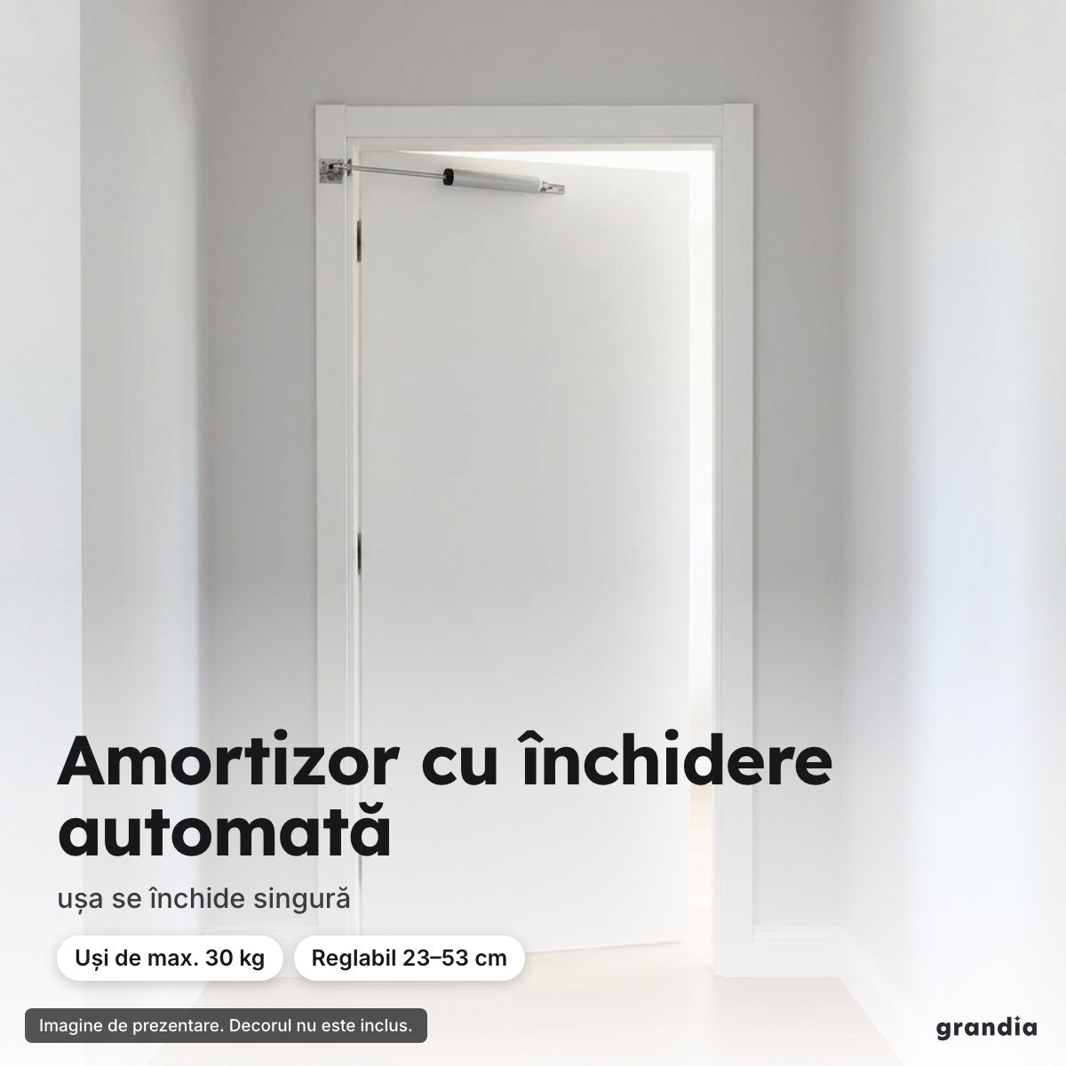 Amortizor ușă cu închidere automată, reglabil 23–53 cm, uși de max. 30 kg – Amortizor cu închidere automată