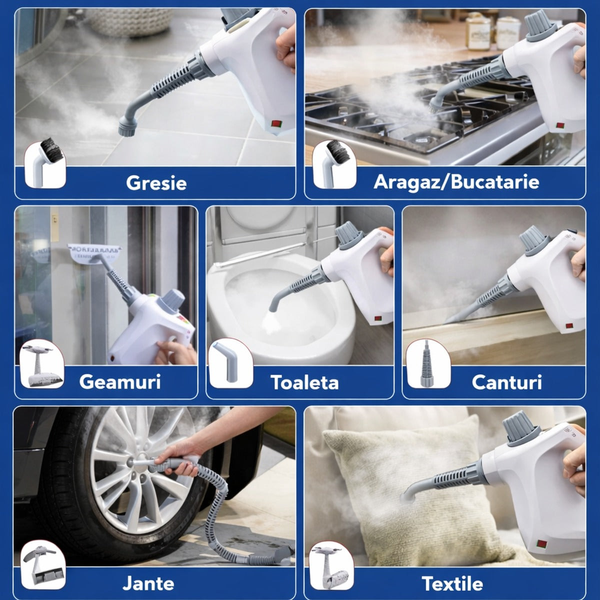 Suprafețe pe care poate fi folosit: gresie, aragaz, geamuri, toaletă, jante, textile