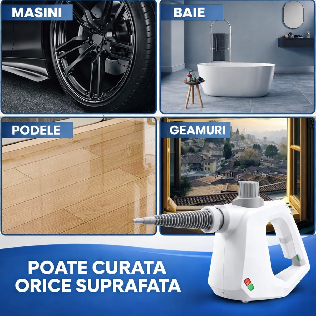 Curăță mașini, baie, podele și geamuri