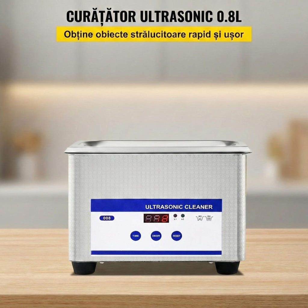 Aparat de Curatare cu Ultrasunete 0.8L, Digital, 35W, Inox - Pentru Bijuterii, Ochelari si Uz Casnic/Comercial 2