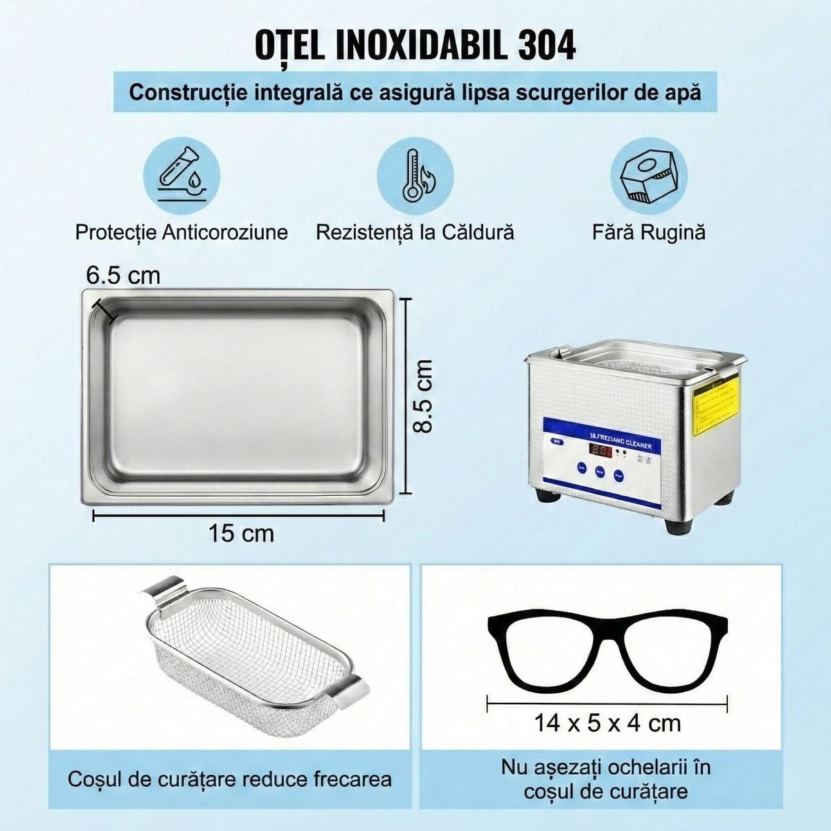 Aparat de Curatare cu Ultrasunete 0.8L, Digital, 35W, Inox - Pentru Bijuterii, Ochelari si Uz Casnic/Comercial 6