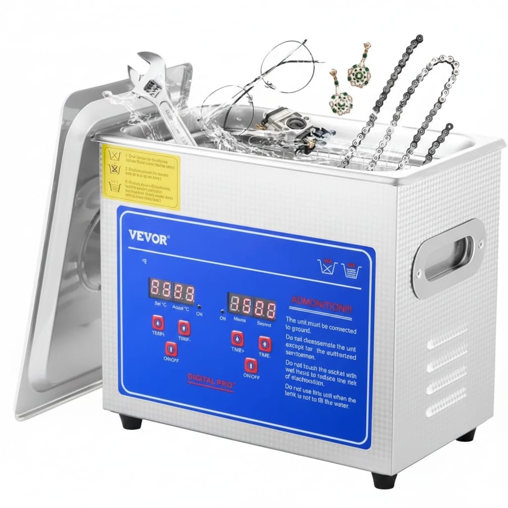 Aparat de curatat cu ultrasunete profesional 2,85 L cu timer digital si incalzire, 40 kHz, inox, pentru bijuterii, ochelari si piese mici 1