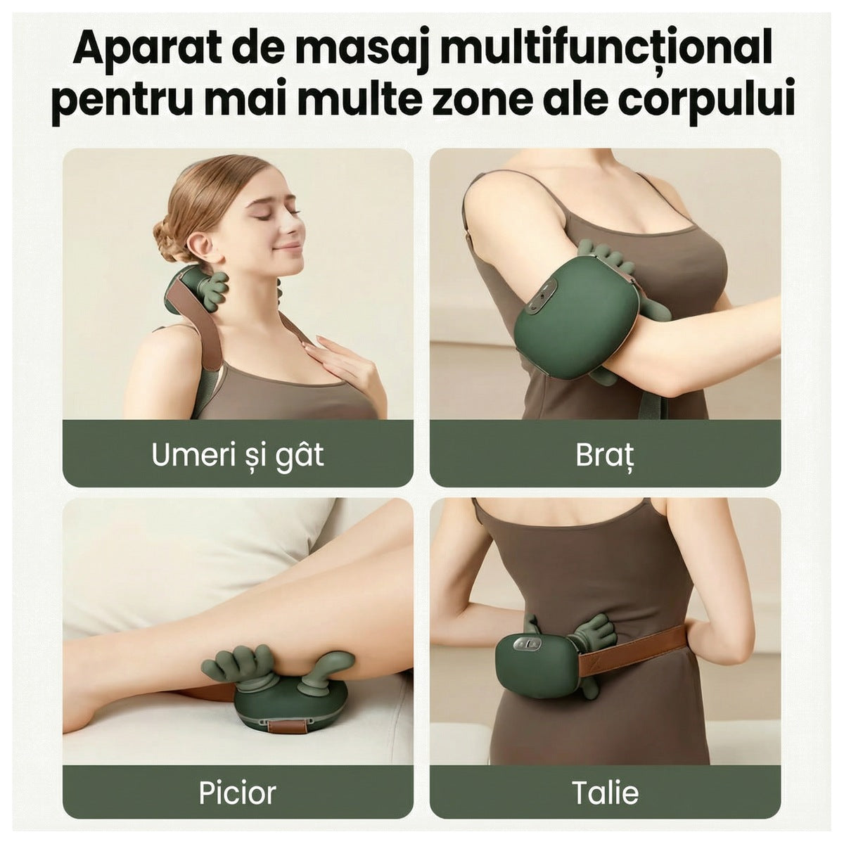 Zonele de utilizare ale aparatului de masaj: umeri și gât, braț, picior și talie