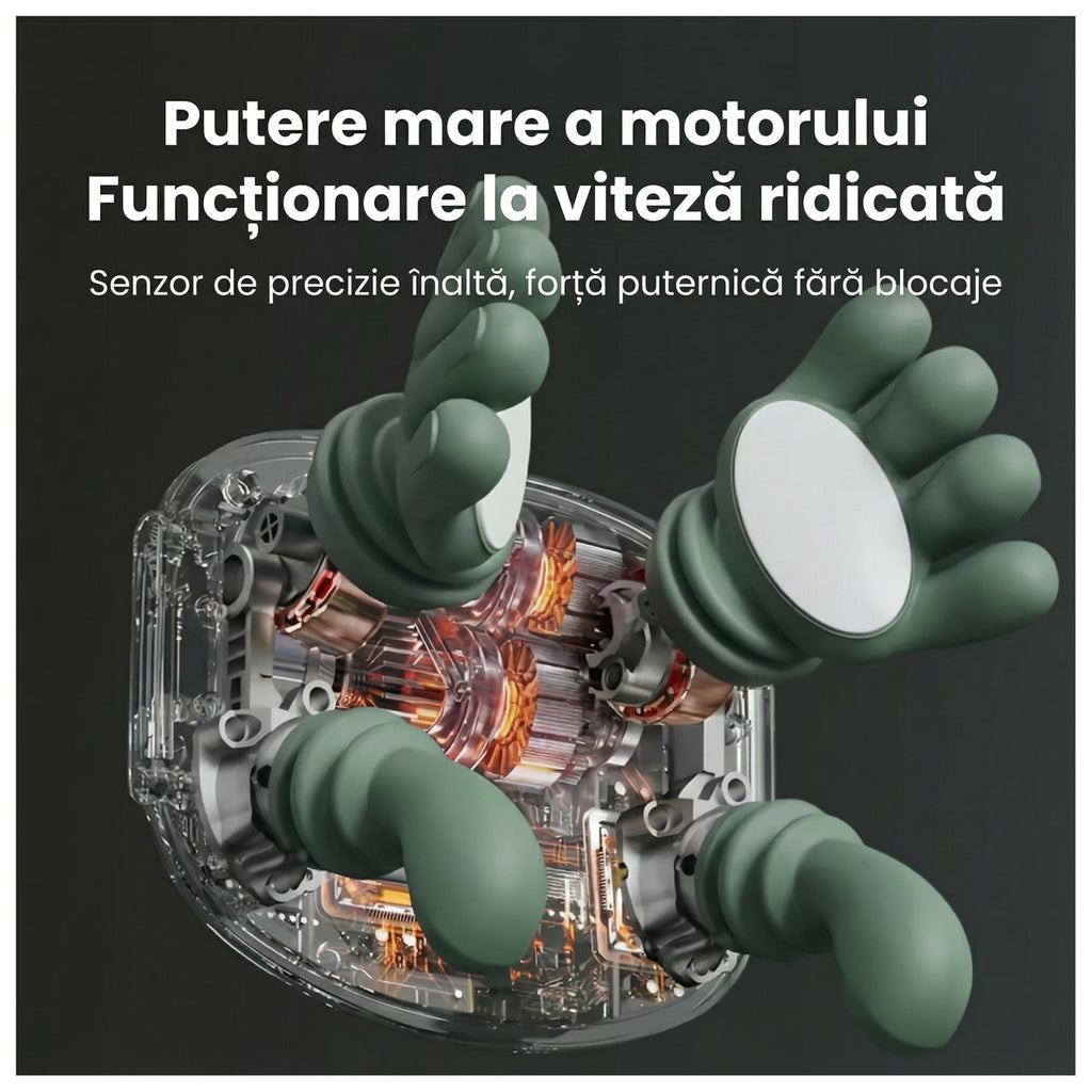 Randare în secțiune a interiorului aparatului: motorul central și cele patru brațe de masaj