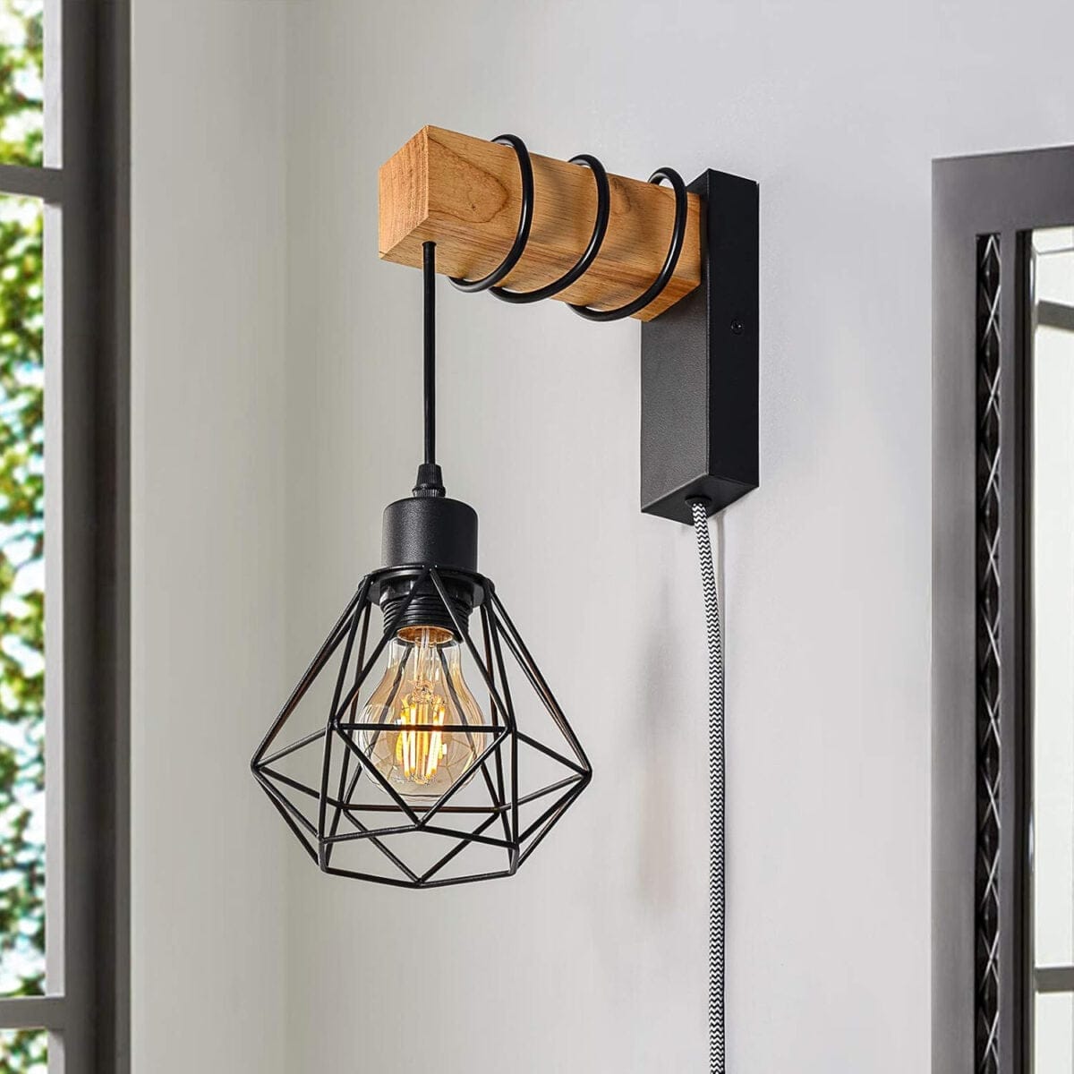 Aplica de perete cu brat de lemn LED  – design vintage din lemn 1