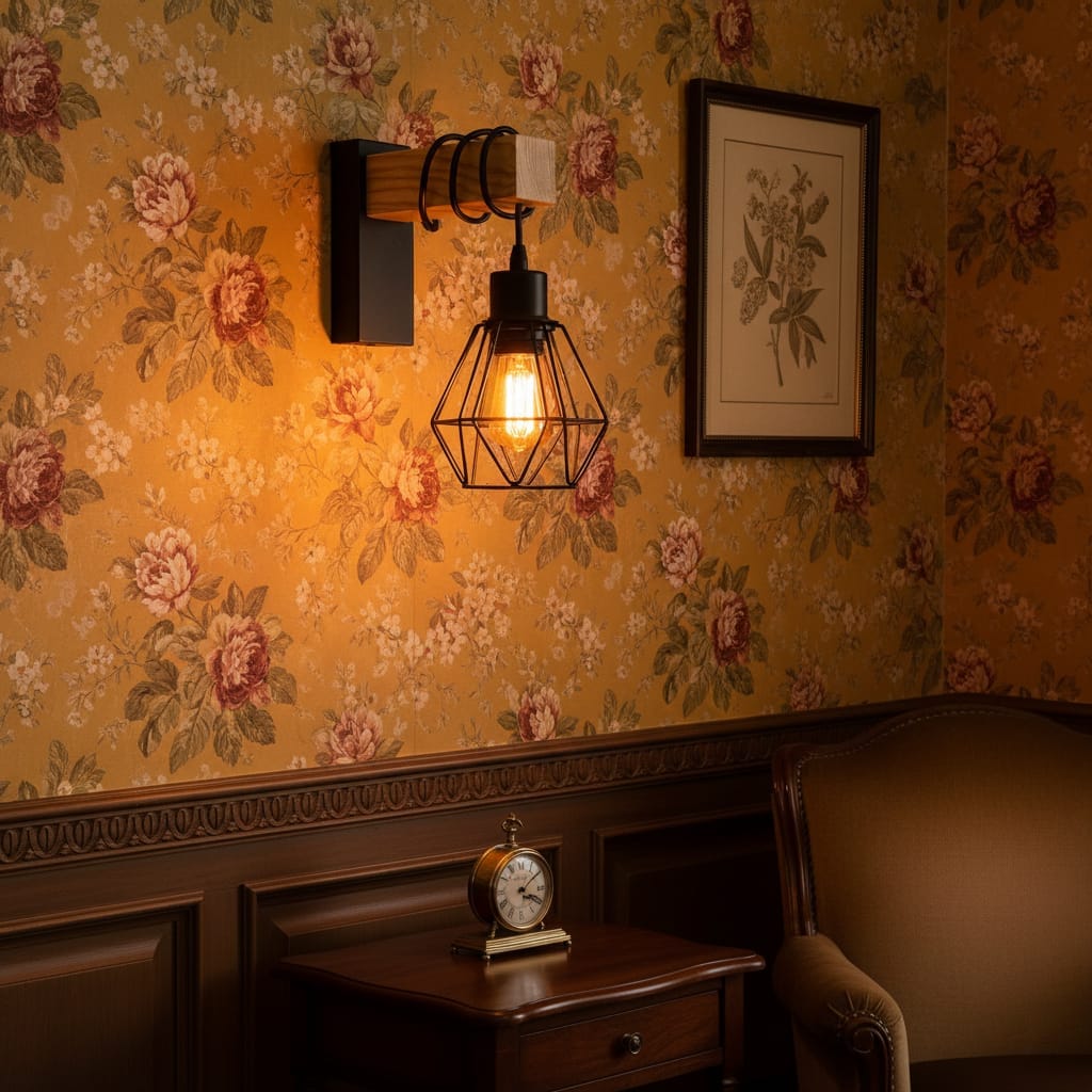 Aplica de perete cu brat de lemn LED  – design vintage din lemn 3
