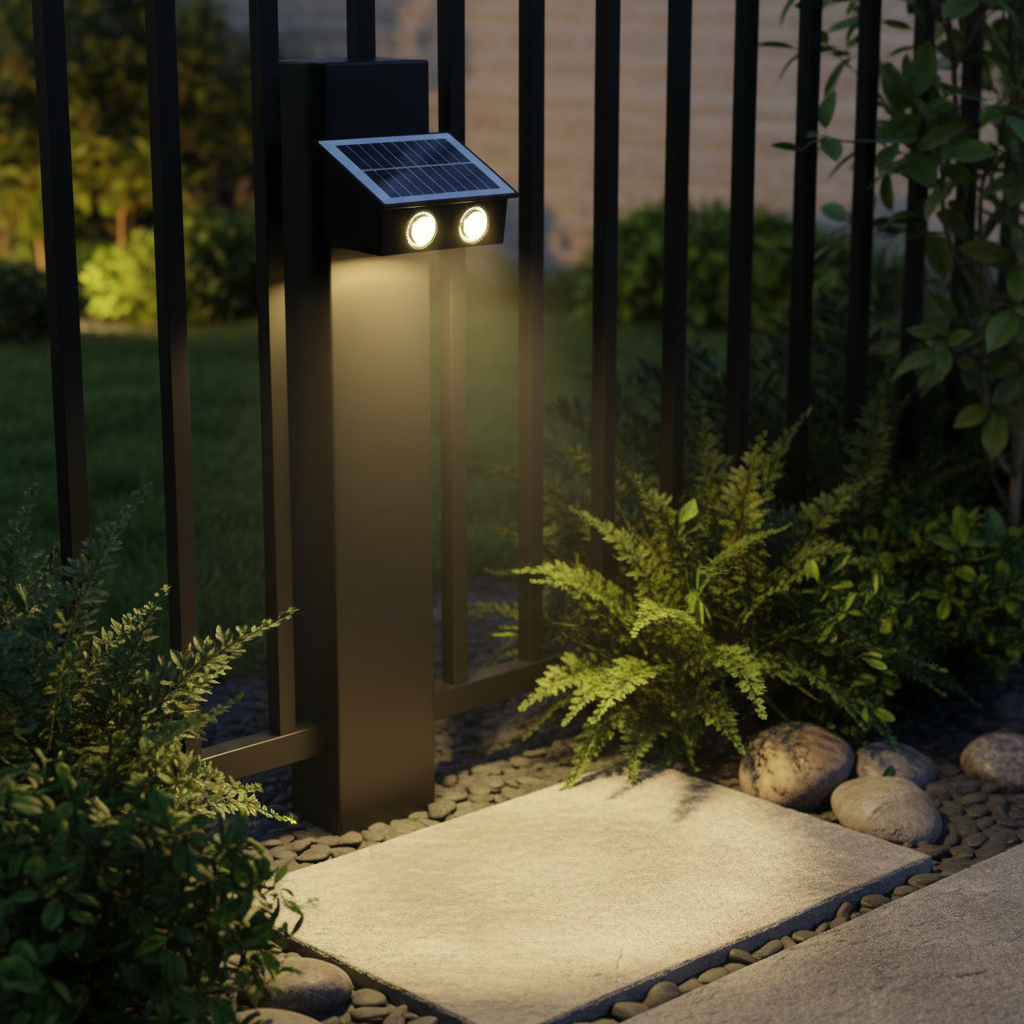 Aplica LED solara exterior 4W, neagra, pentru perete gradina si alei 3