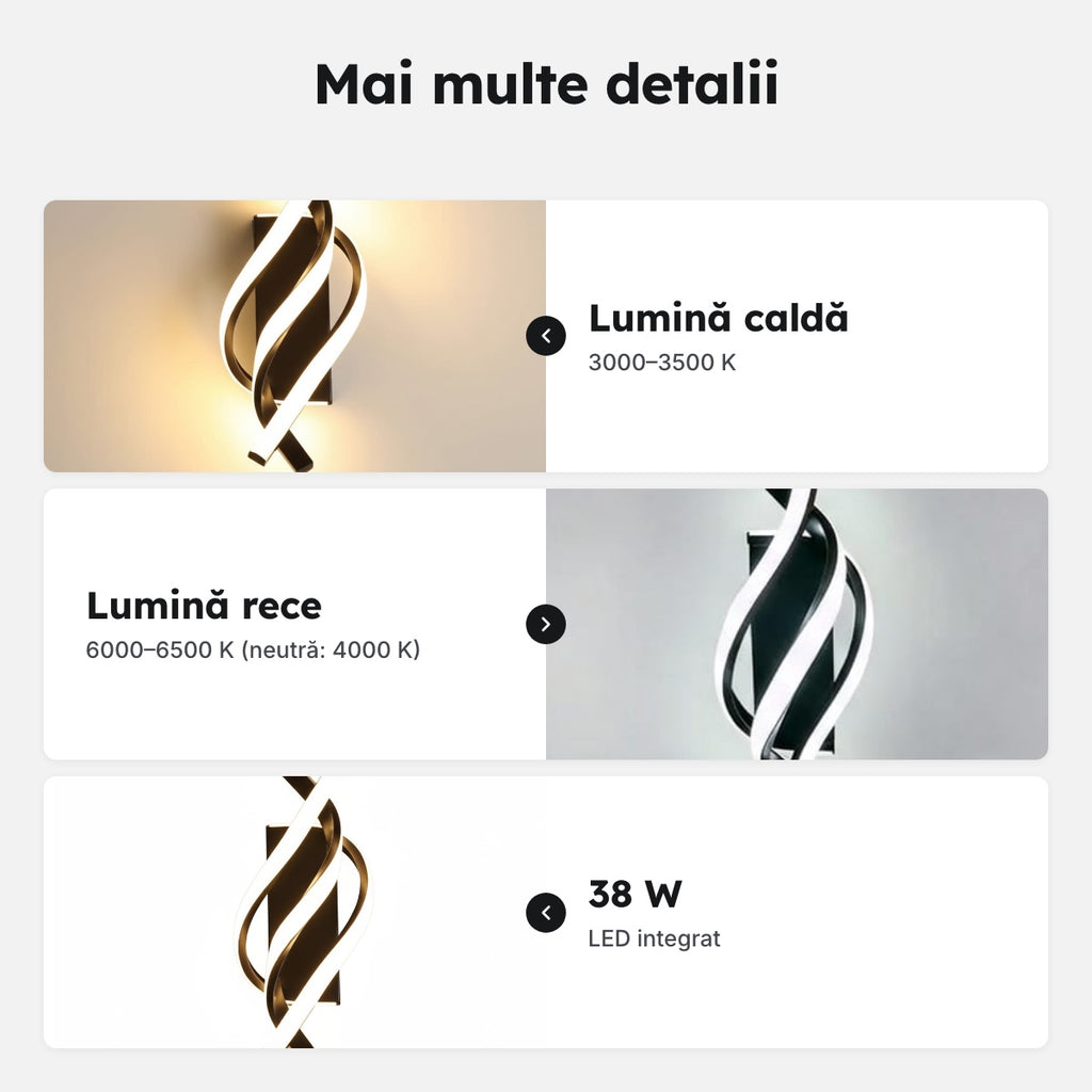 Aplică LED MARY neagră, două benzi răsucite – Mai multe detalii