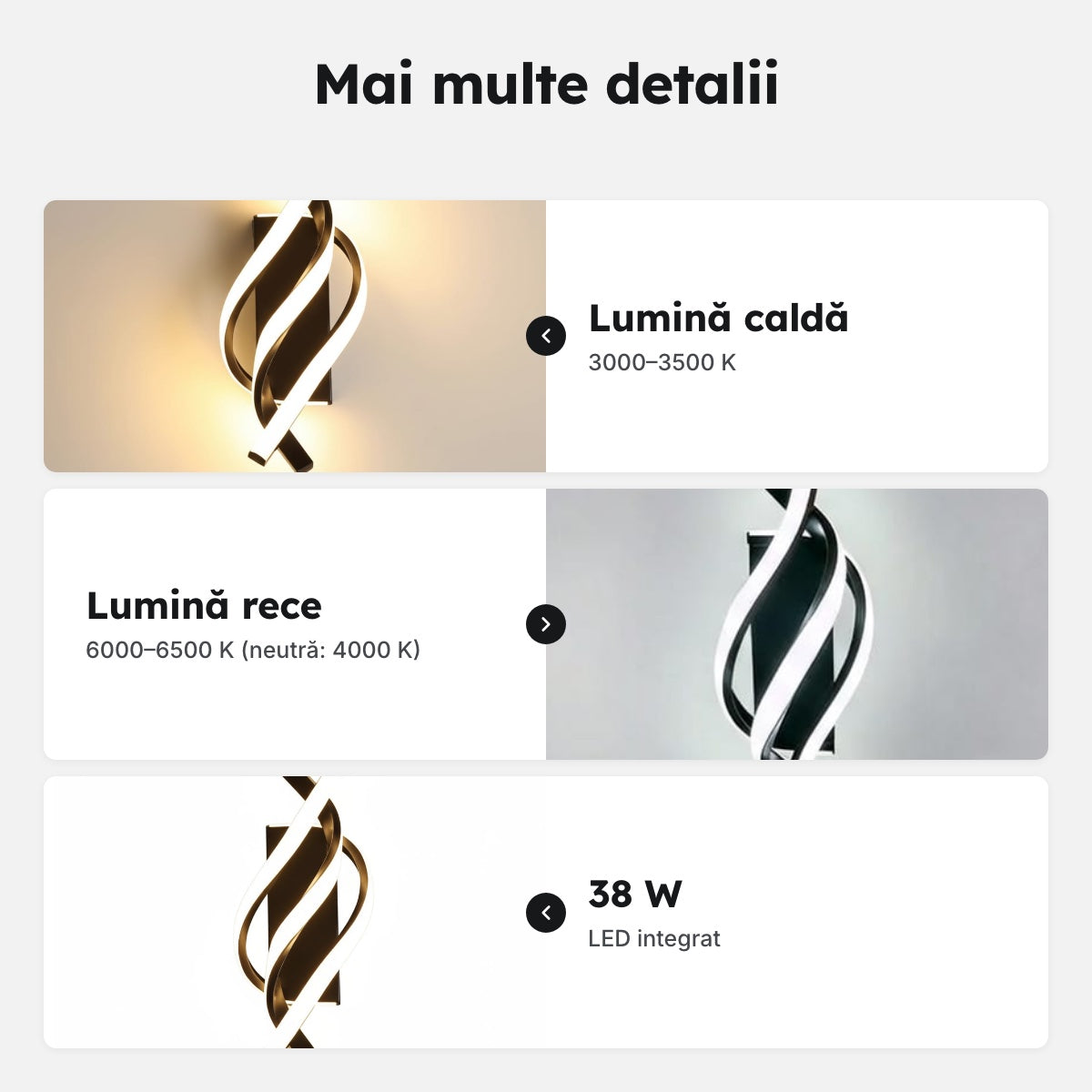Aplică LED MARY neagră, două benzi răsucite – Mai multe detalii