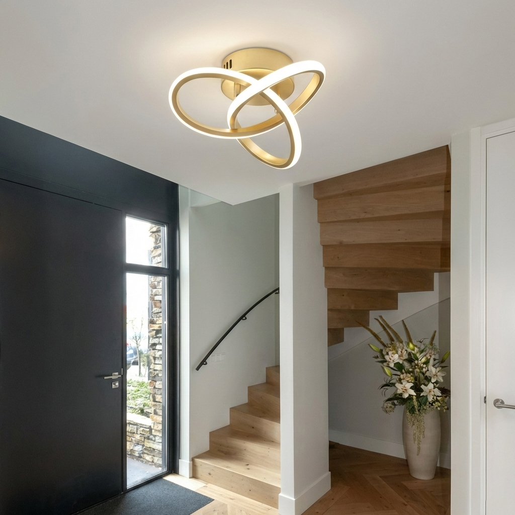 Lustra LED tavan TWO RINGS aurie 48W, echivalent 200W, lustra rotunda aurie moderna