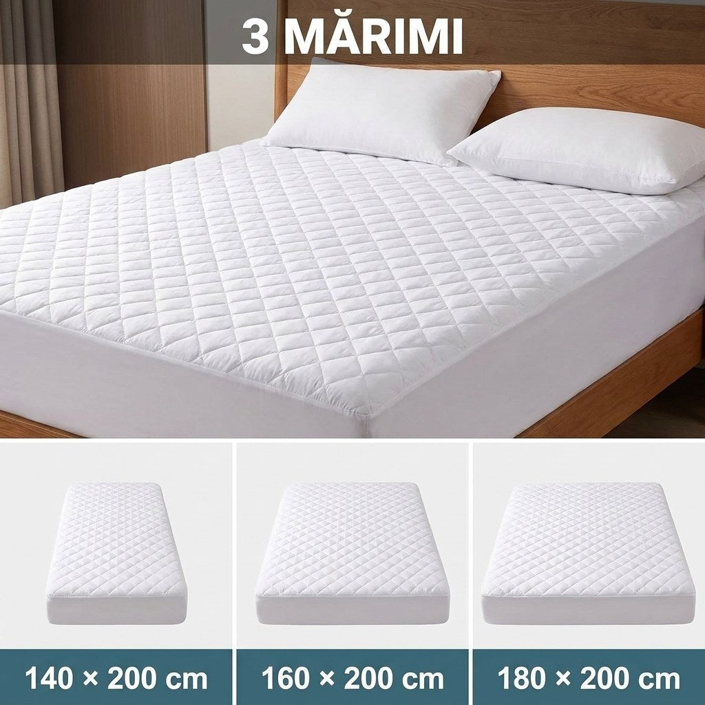Așternutul impermeabil în cele 3 mărimi: 140 × 200, 160 × 200 și 180 × 200 cm