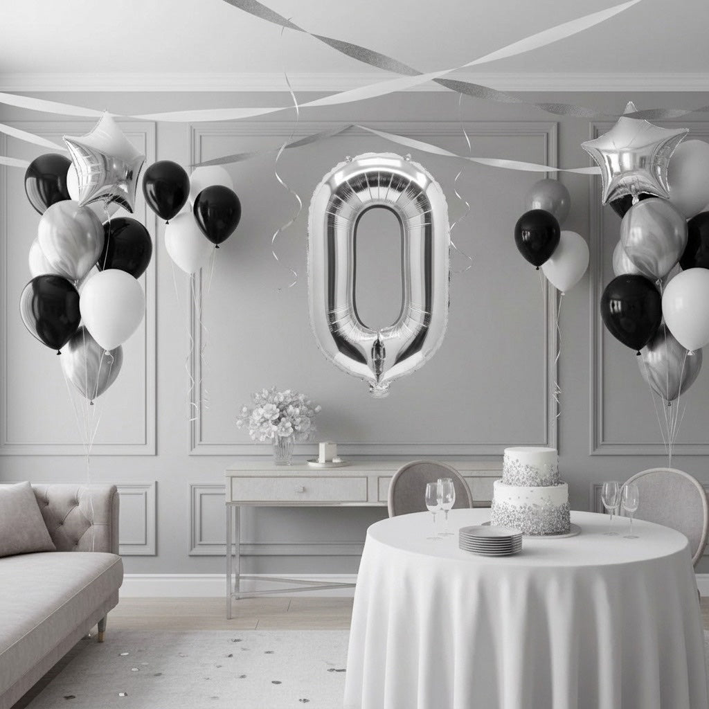 Balon din folie argintie, cifra aniversara 0, 80 cm 5