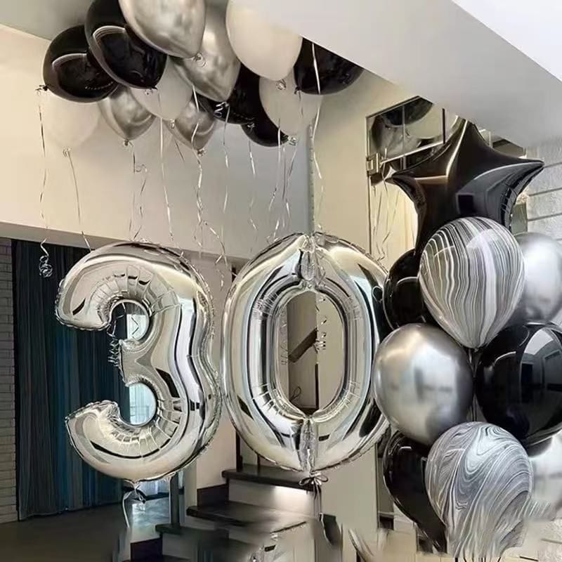 Balon din folie argintie, cifra aniversara 0, 80 cm 3