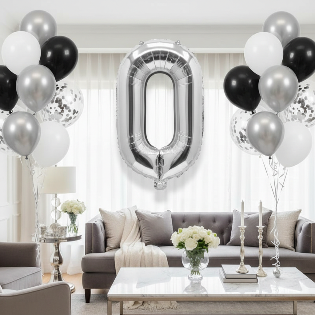 Balon din folie argintie, cifra aniversara 0, 80 cm 4