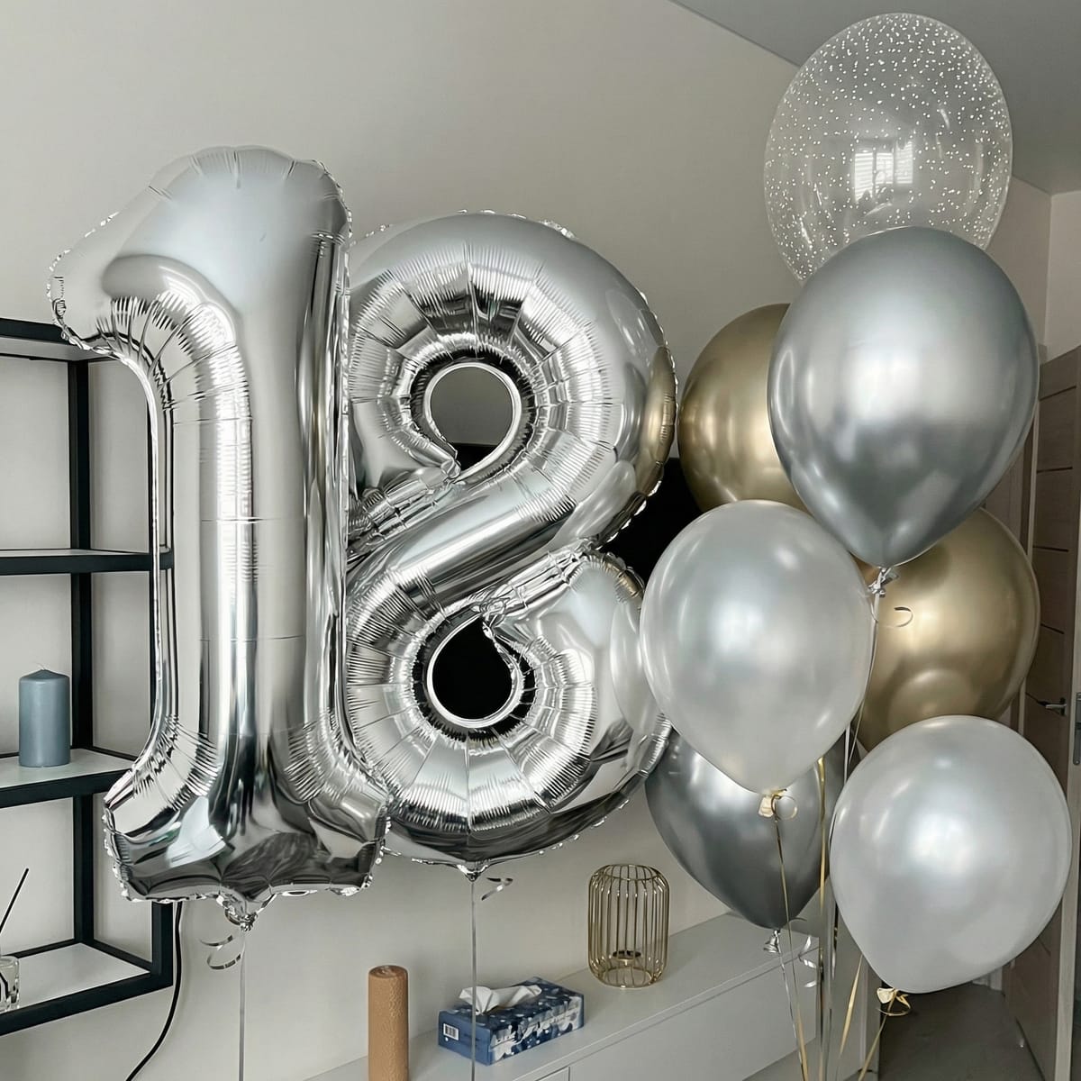 Balon din folie argintie, cifra aniversara 1, 90 cm 2
