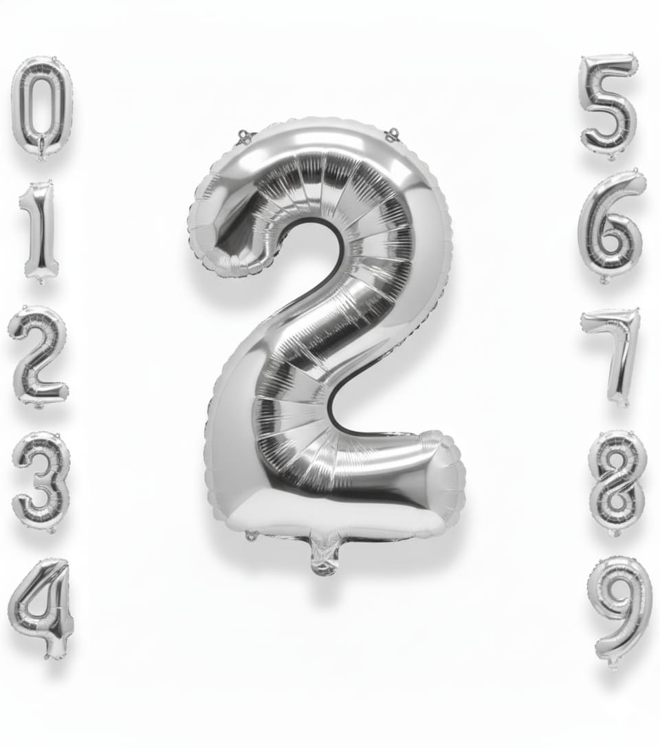 Balon din folie argintie, cifra aniversara 2, 85 cm 1