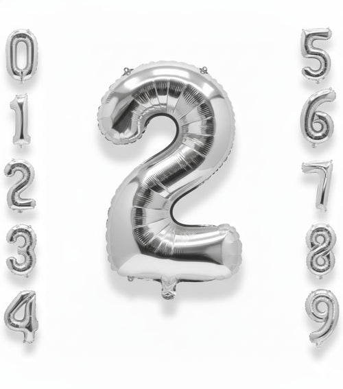 Balon din folie argintie, cifra aniversara 2, 85 cm 1