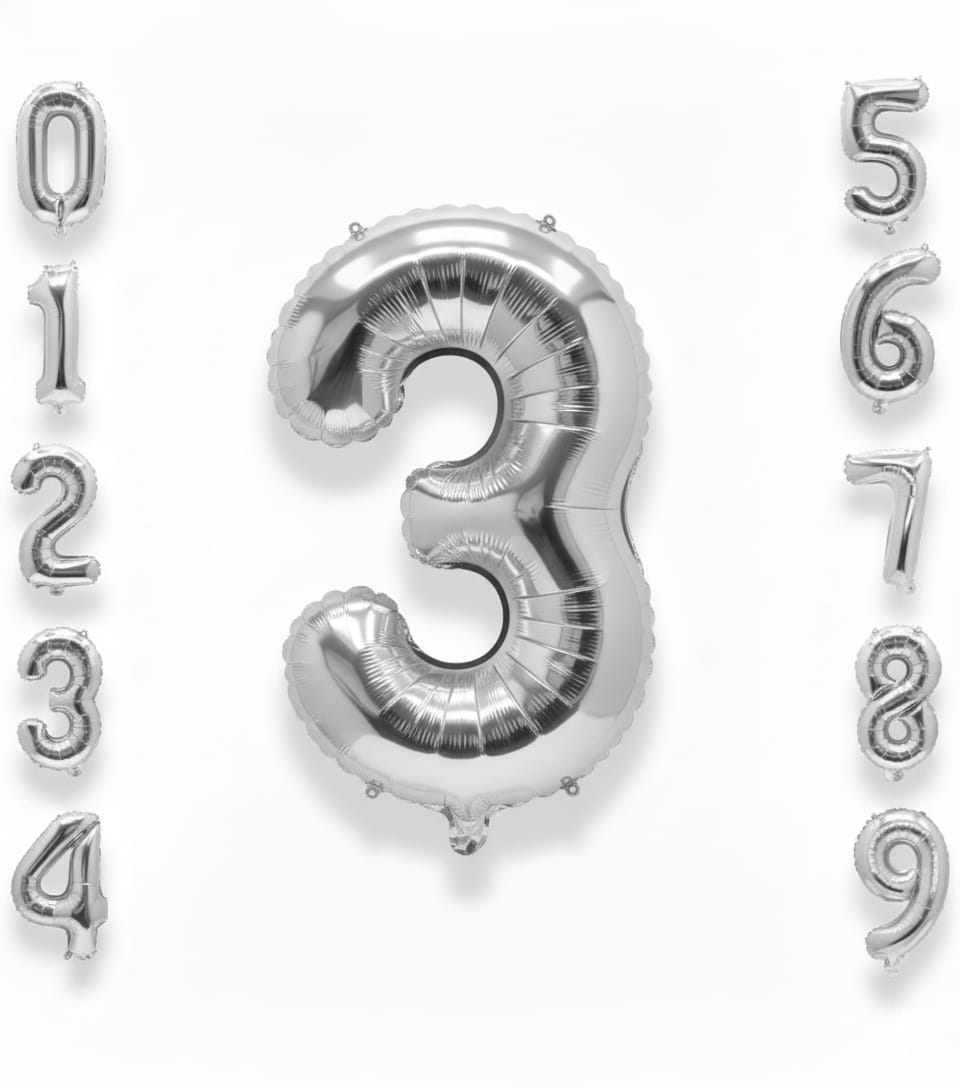 Balon din folie argintie, cifra aniversara 3, 90 cm 1