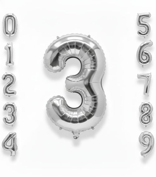 Balon din folie argintie, cifra aniversara 3, 90 cm 1