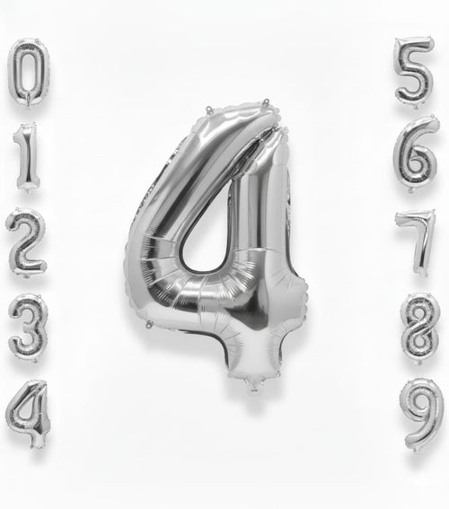 Balon din folie argintie, cifra aniversara 4, 80 cm 1
