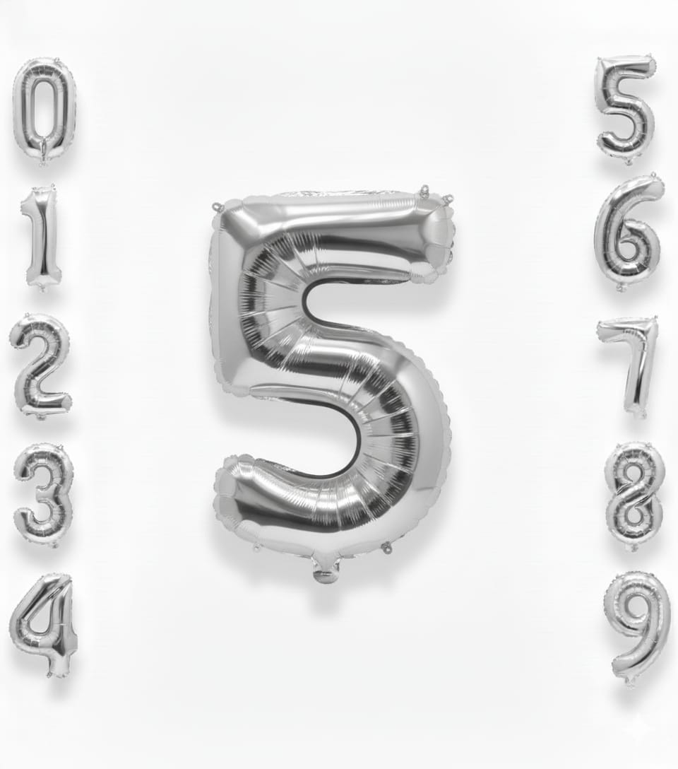 Balon din folie argintie, cifra aniversara 5, 90 cm 1