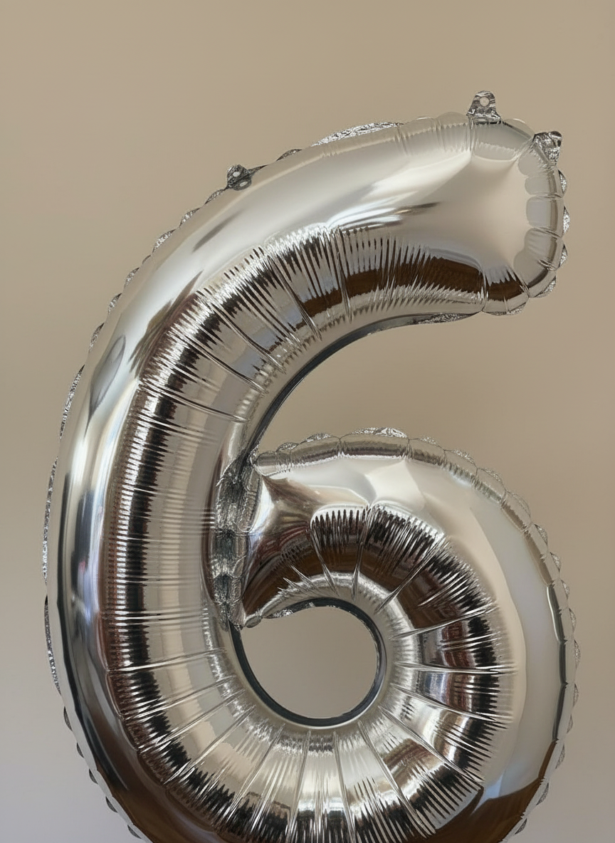 Balon din folie argintie, cifra aniversara 6, 85 cm 4