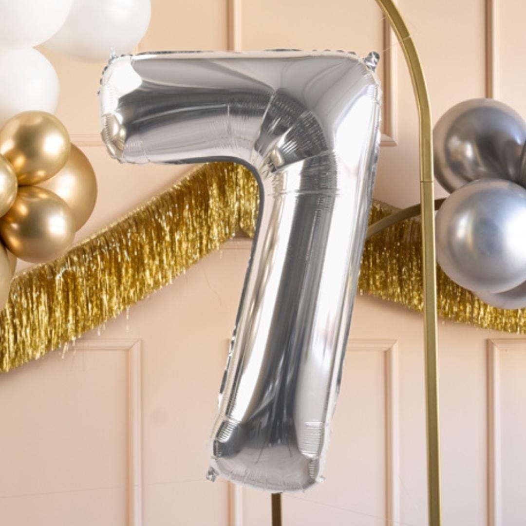 Balon din folie argintie, cifra aniversara 7, 80 cm 2