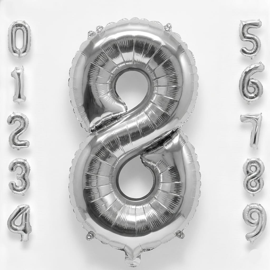 Balon din folie argintie, cifra aniversara 8, 90 cm 1