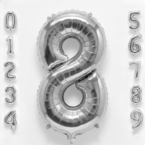 Balon din folie argintie, cifra aniversara 8, 90 cm 1