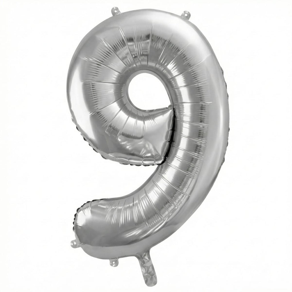 Balon din folie argintie, cifra aniversara 9, 90 cm 1